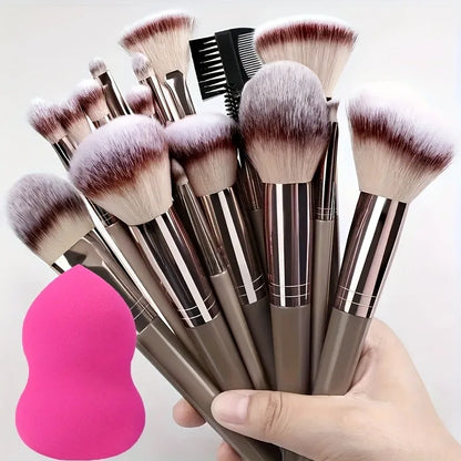 Makeup Brush Set – Premium Synthetic Brushes with Soft Blending Sponge | Complete Cosmetic Kit - ZOOMNSTORE