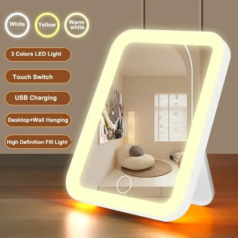 Makeup Mirror With Light - LED Smart Desktop Fill Light Compact Vanity Mirror - ZOOMNSTORE