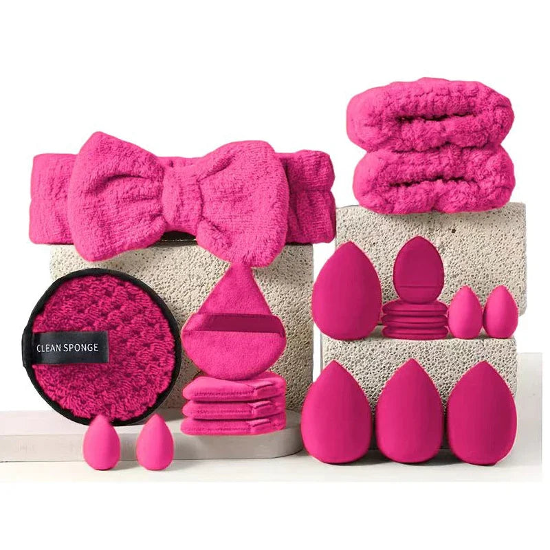 Makeup Sponge Kit - 20pcs Purple Cosmetic Puff Set with Air Cushion Headband & Wristband - ZOOMNSTORE