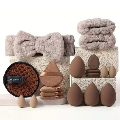 Makeup Sponge Kit - 20pcs Purple Cosmetic Puff Set with Air Cushion Headband & Wristband - ZOOMNSTORE