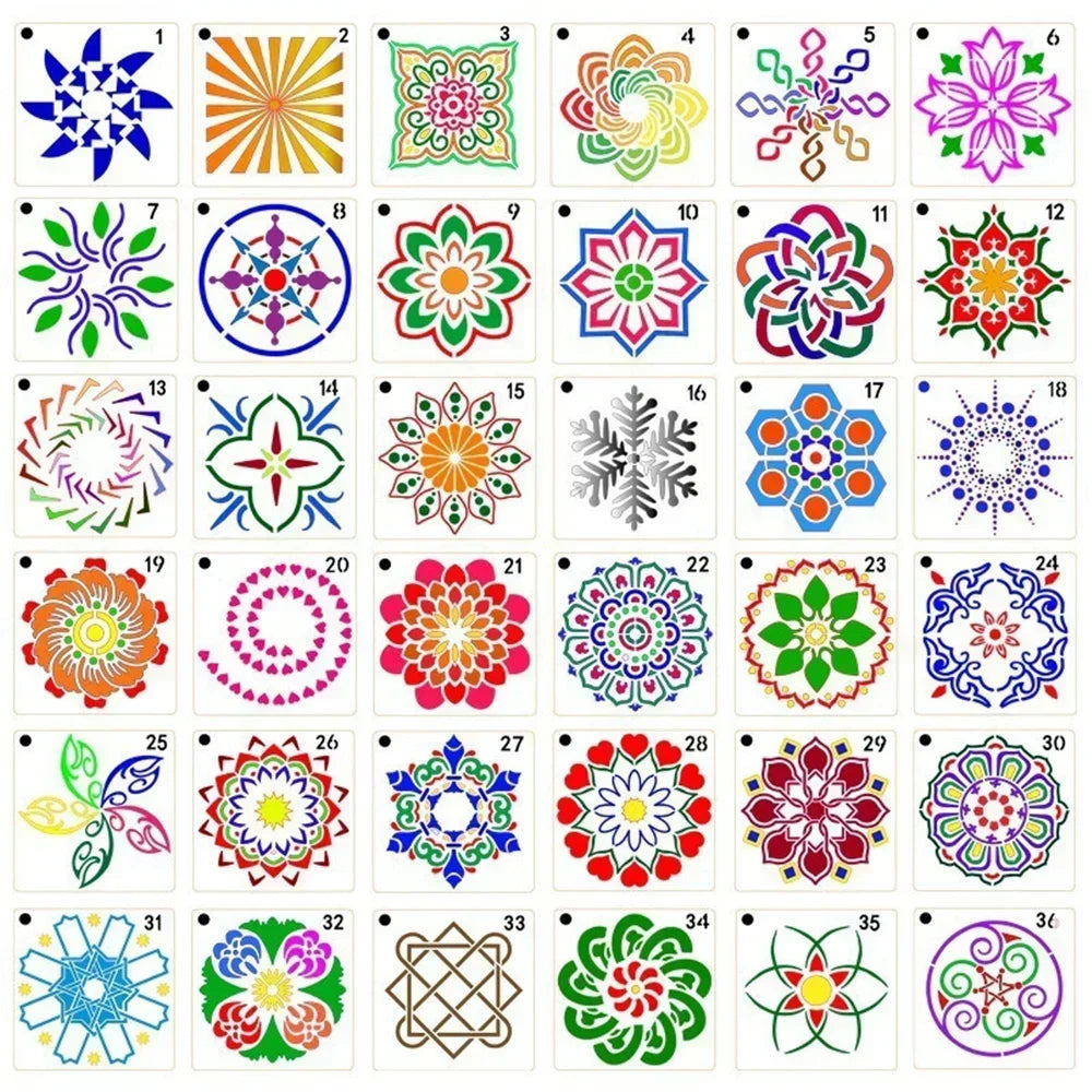 Mandala Wall Painting Stencils - 36 DIY Art Templates for Creative Crafts - ZOOMNSTORE