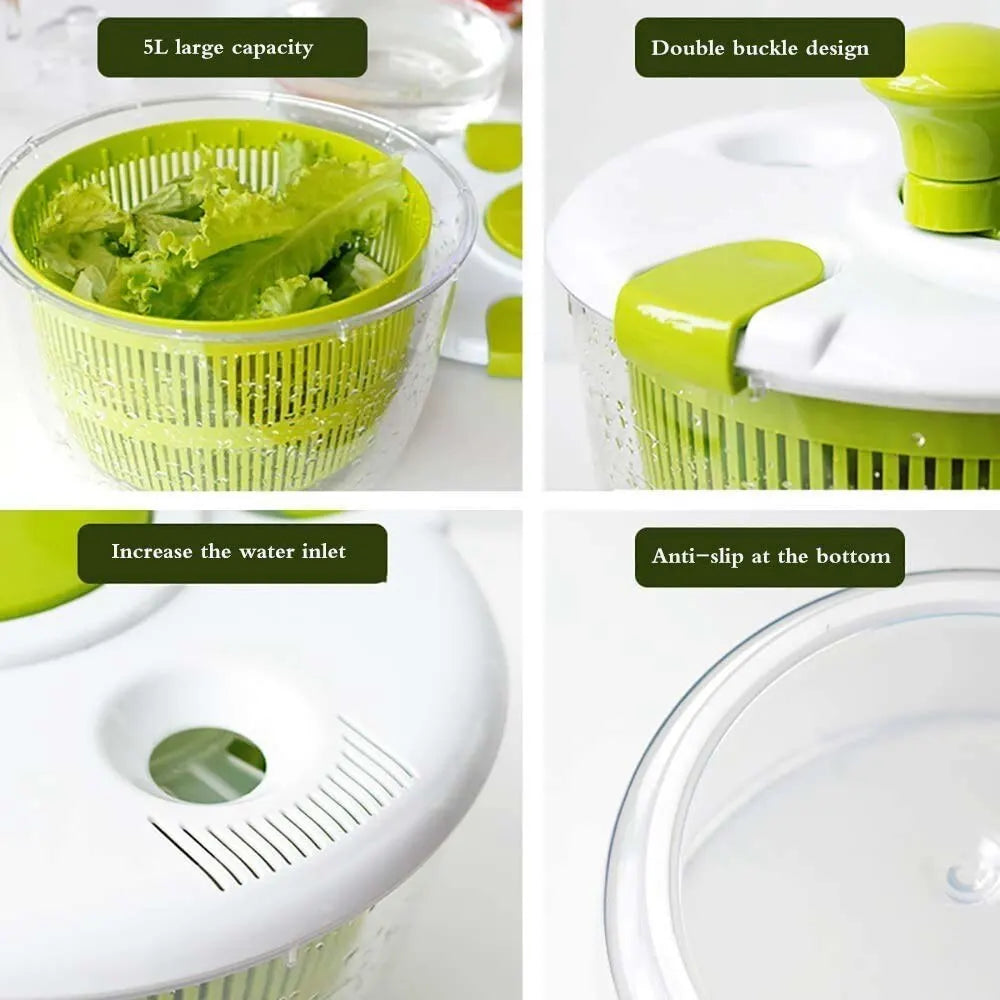 Manual Salad Spinner | Vegetable Dehydrator & Fruit Drying Basket | Anti Slip Salad Bowl Design - ZOOMNSTORE