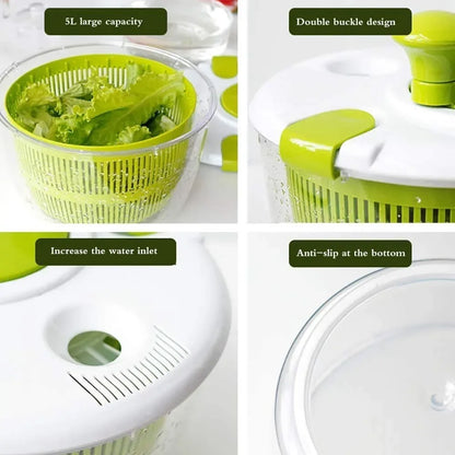 Manual Salad Spinner | Vegetable Dehydrator & Fruit Drying Basket | Anti Slip Salad Bowl Design - ZOOMNSTORE