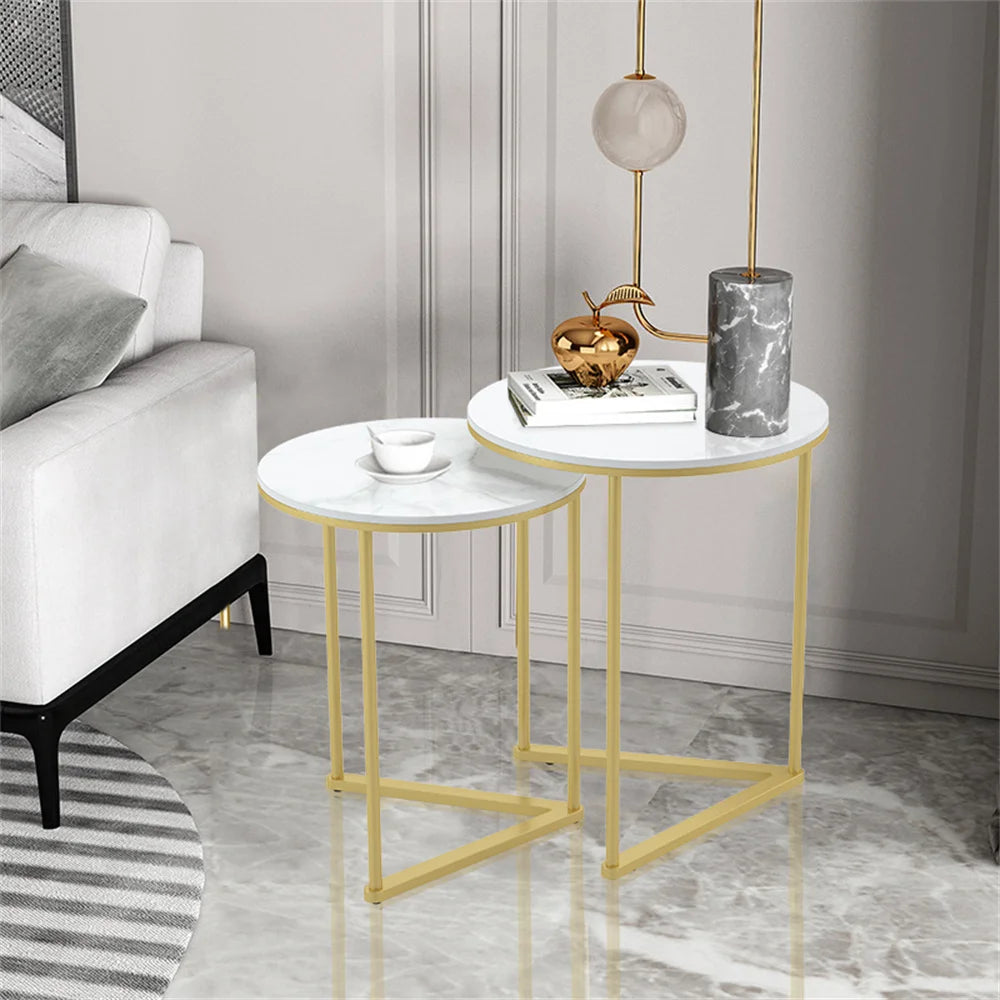 Modern Marble Nesting Tables - Set of 2 with Metal Base Gold Accent - ZOOMNSTORE