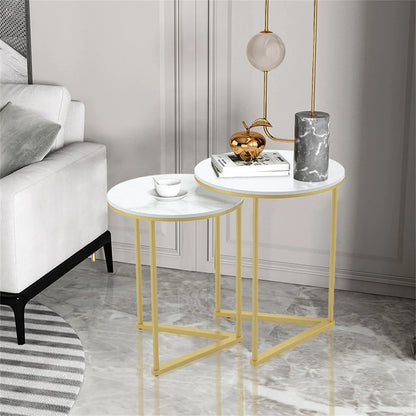 Modern Marble Nesting Tables - Set of 2 with Metal Base Gold Accent - ZOOMNSTORE