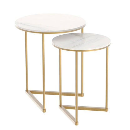Modern Marble Nesting Tables - Set of 2 with Metal Base Gold Accent - ZOOMNSTORE