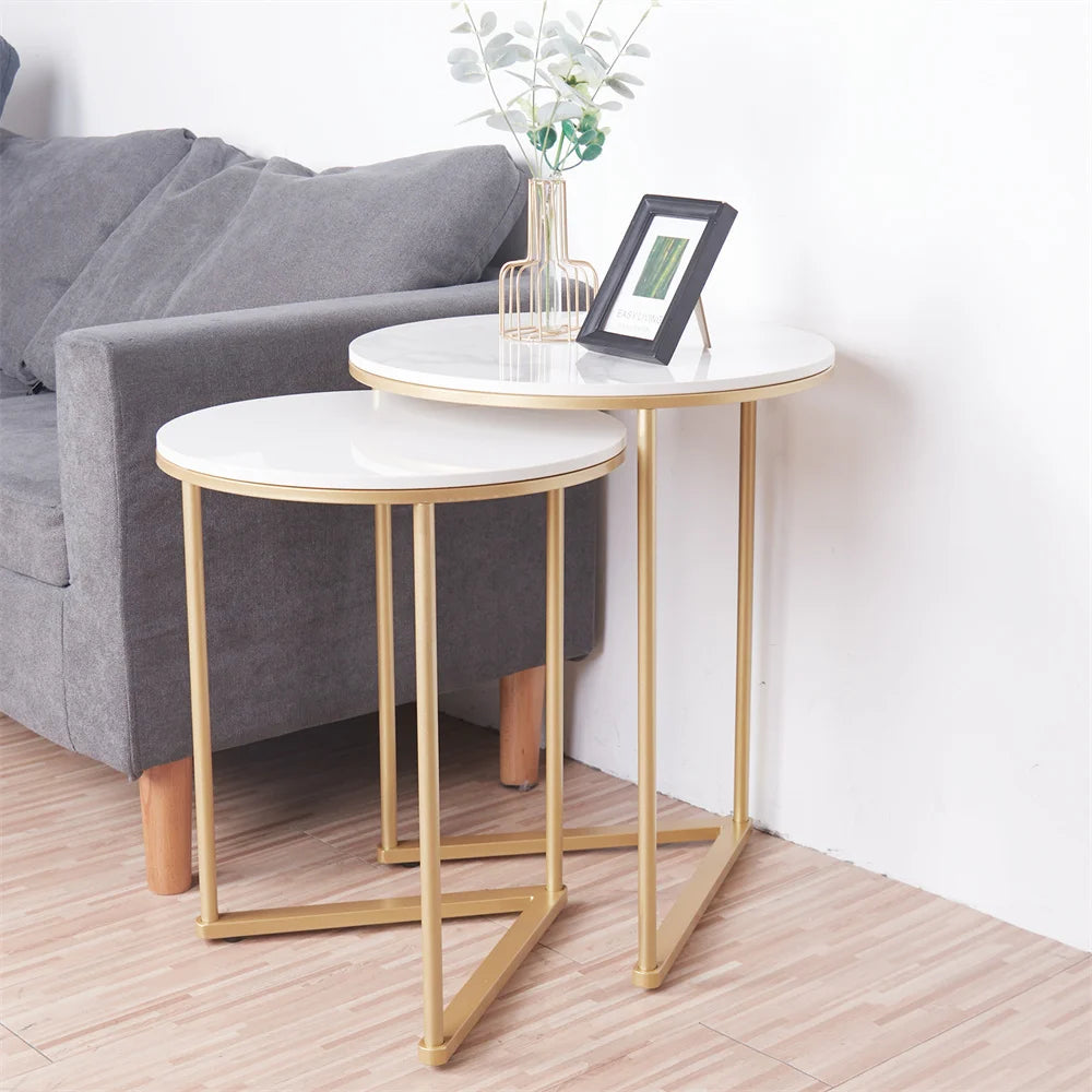 Modern Marble Nesting Tables - Set of 2 with Metal Base Gold Accent - ZOOMNSTORE