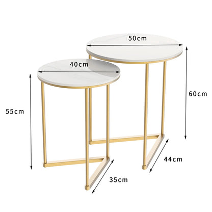 Modern Marble Nesting Tables - Set of 2 with Metal Base Gold Accent - ZOOMNSTORE
