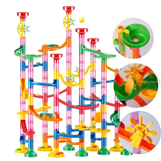 Marble Run Race Track - DIY Marble Run Set With Kids Building Blocks & Ball Roll Coaster - ZOOMNSTORE