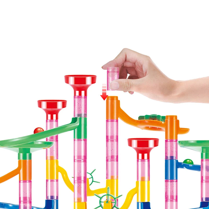 Marble Run Race Track - DIY Marble Run Set With Kids Building Blocks & Ball Roll Coaster - ZOOMNSTORE