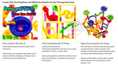 Marble Run Race Track - DIY Marble Run Set With Kids Building Blocks & Ball Roll Coaster - ZOOMNSTORE