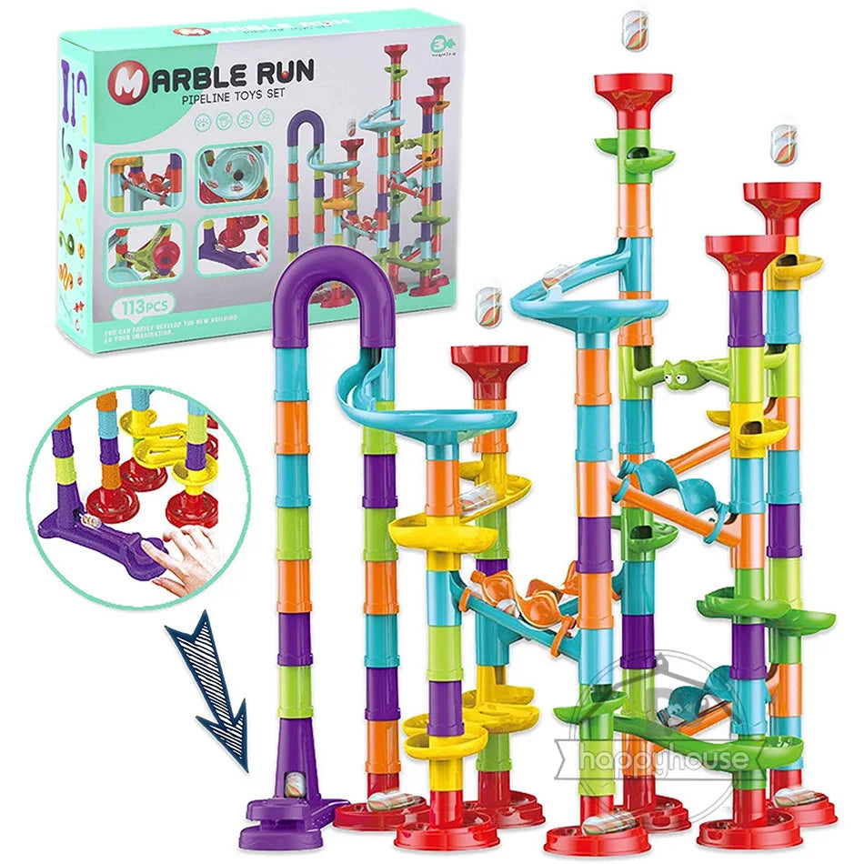 Marble Run Race Track - DIY Marble Run Set With Kids Building Blocks & Ball Roll Coaster - ZOOMNSTORE