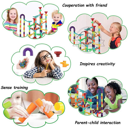Marble Run Race Track - DIY Marble Run Set With Kids Building Blocks & Ball Roll Coaster - ZOOMNSTORE