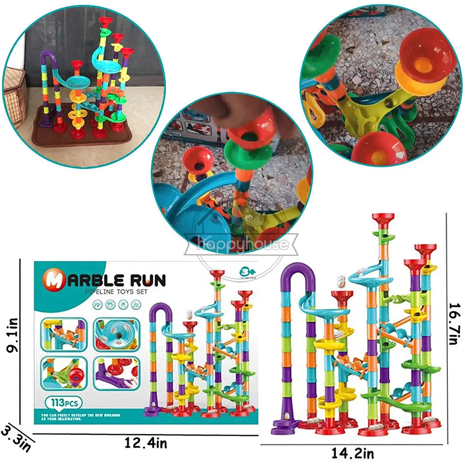 Marble Run Race Track - DIY Marble Run Set With Kids Building Blocks & Ball Roll Coaster - ZOOMNSTORE