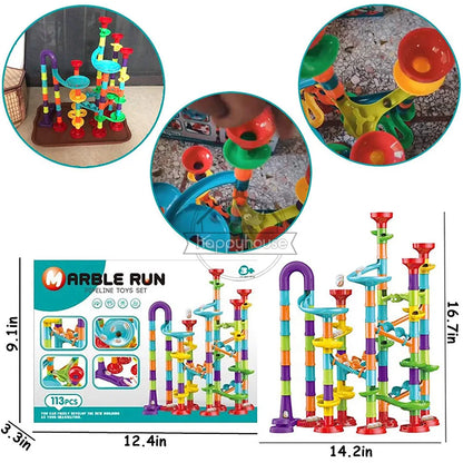 Marble Run Race Track - DIY Marble Run Set With Kids Building Blocks & Ball Roll Coaster - ZOOMNSTORE
