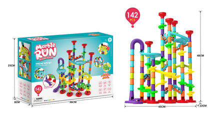 Marble Run Race Track - DIY Marble Run Set With Kids Building Blocks & Ball Roll Coaster - ZOOMNSTORE