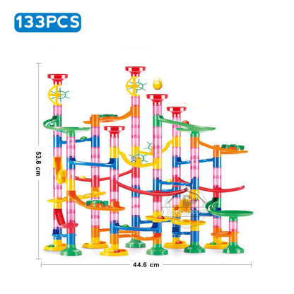 Marble Run Race Track - DIY Marble Run Set With Kids Building Blocks & Ball Roll Coaster - ZOOMNSTORE