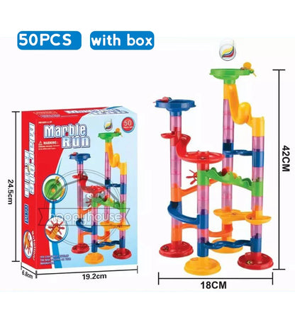 Marble Run Race Track - DIY Marble Run Set With Kids Building Blocks & Ball Roll Coaster - ZOOMNSTORE