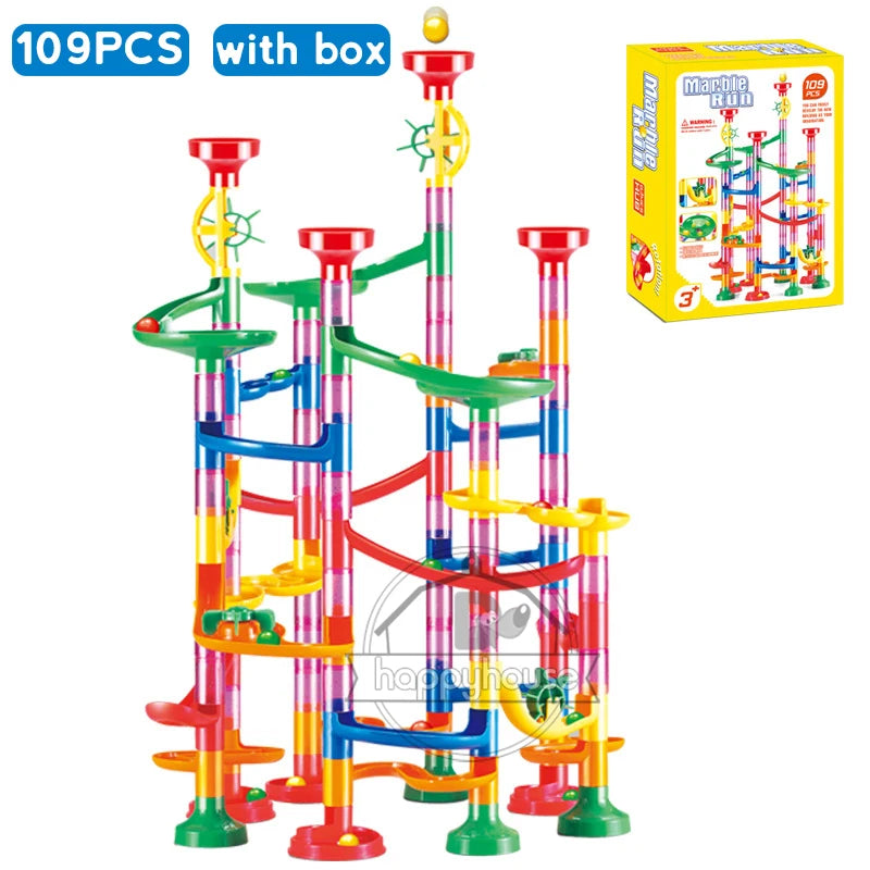 Marble Run Race Track - DIY Marble Run Set With Kids Building Blocks & Ball Roll Coaster - ZOOMNSTORE