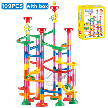 Marble Run Race Track - DIY Marble Run Set With Kids Building Blocks & Ball Roll Coaster - ZOOMNSTORE
