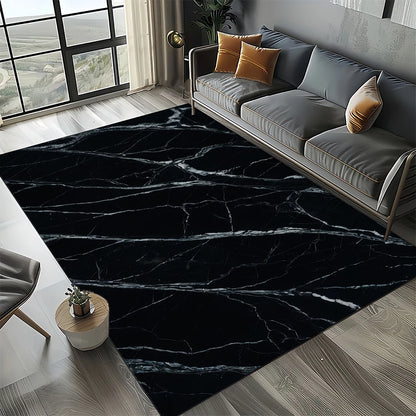 Marble Stone Carpet Rug - Modern Black White Gold Polyester Velvet Area Rug for Living Room - ZOOMNSTORE