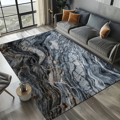 Marble Stone Carpet Rug - Modern Black White Gold Polyester Velvet Area Rug for Living Room - ZOOMNSTORE