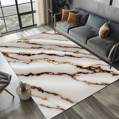 Marble Stone Carpet Rug - Modern Black White Gold Polyester Velvet Area Rug for Living Room - ZOOMNSTORE