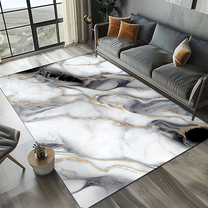 Marble Stone Carpet Rug - Modern Black White Gold Polyester Velvet Area Rug for Living Room - ZOOMNSTORE