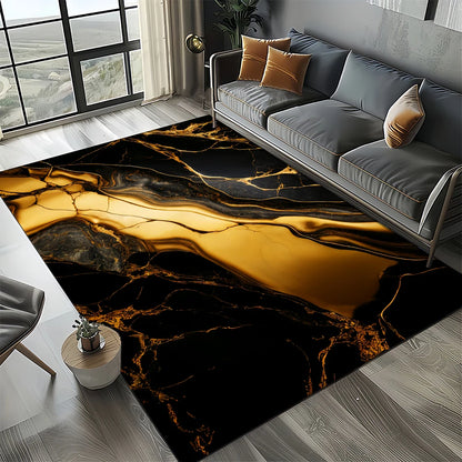 Marble Stone Carpet Rug - Modern Black White Gold Polyester Velvet Area Rug for Living Room - ZOOMNSTORE