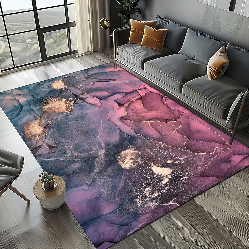 Marble Stone Carpet Rug - Modern Black White Gold Polyester Velvet Area Rug for Living Room - ZOOMNSTORE