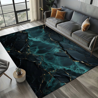 Marble Stone Carpet Rug - Modern Black White Gold Polyester Velvet Area Rug for Living Room - ZOOMNSTORE