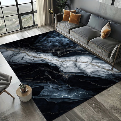 Marble Stone Carpet Rug - Modern Black White Gold Polyester Velvet Area Rug for Living Room - ZOOMNSTORE
