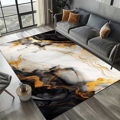 Marble Stone Carpet Rug - Modern Black White Gold Polyester Velvet Area Rug for Living Room - ZOOMNSTORE