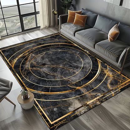 Marble Stone Carpet Rug - Modern Black White Gold Polyester Velvet Area Rug for Living Room - ZOOMNSTORE