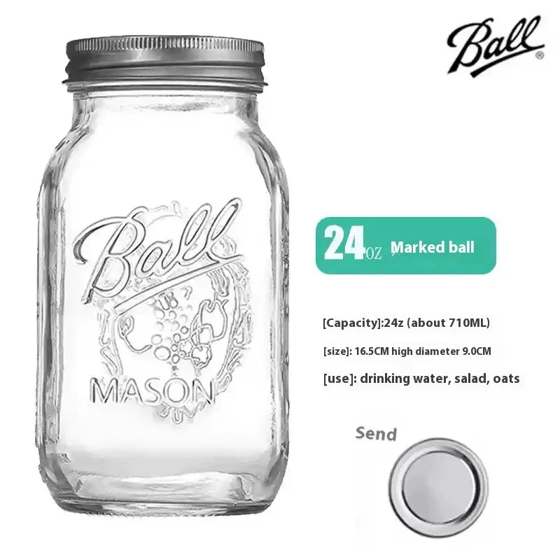 American Mason Jar Glass Transparent Oat-Sealed Beverage Cup Durable Kitchen Storage Container for Milk Shake & Juice - ZOOMNSTORE