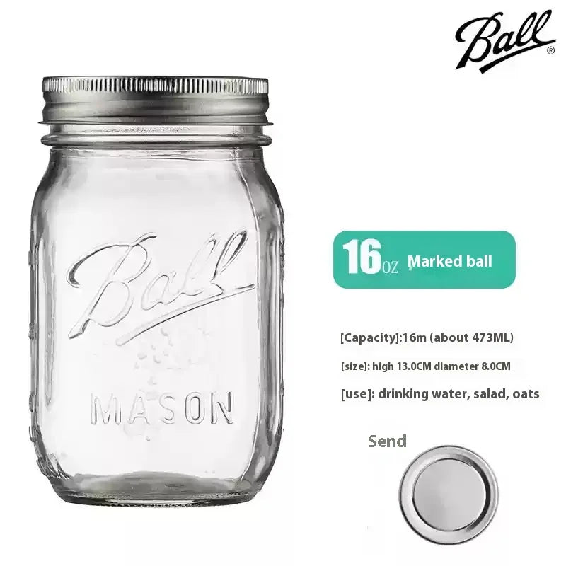 American Mason Jar Glass Transparent Oat-Sealed Beverage Cup Durable Kitchen Storage Container for Milk Shake & Juice - ZOOMNSTORE
