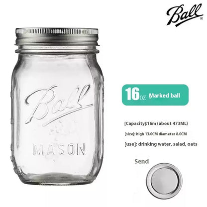 American Mason Jar Glass Transparent Oat-Sealed Beverage Cup Durable Kitchen Storage Container for Milk Shake & Juice - ZOOMNSTORE