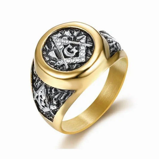 Masonic Freemason Ring for Men - Stainless Steel White AG CZ Size 5-16 - ZOOMNSTORE
