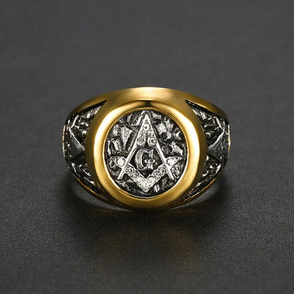 Masonic Freemason Ring for Men - Stainless Steel White AG CZ Size 5-16 - ZOOMNSTORE