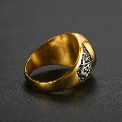 Masonic Freemason Ring for Men - Stainless Steel White AG CZ Size 5-16 - ZOOMNSTORE