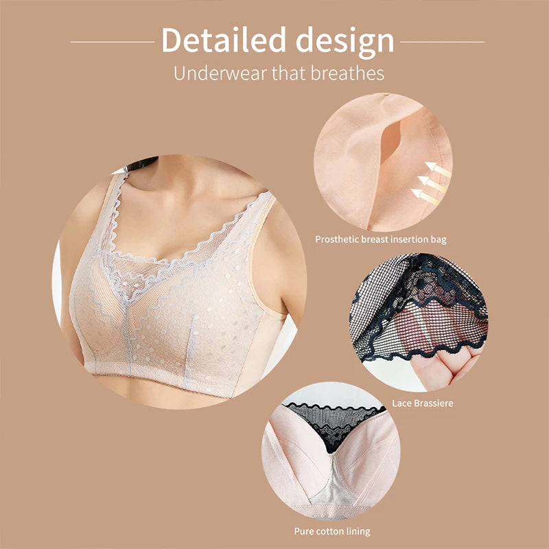 LERVANLA 718 Mastectomy Bra with Pockets for Silicone Breast Forms Prosthesis Women Everyday Bra Artificial Prosthesis - ZOOMNSTORE