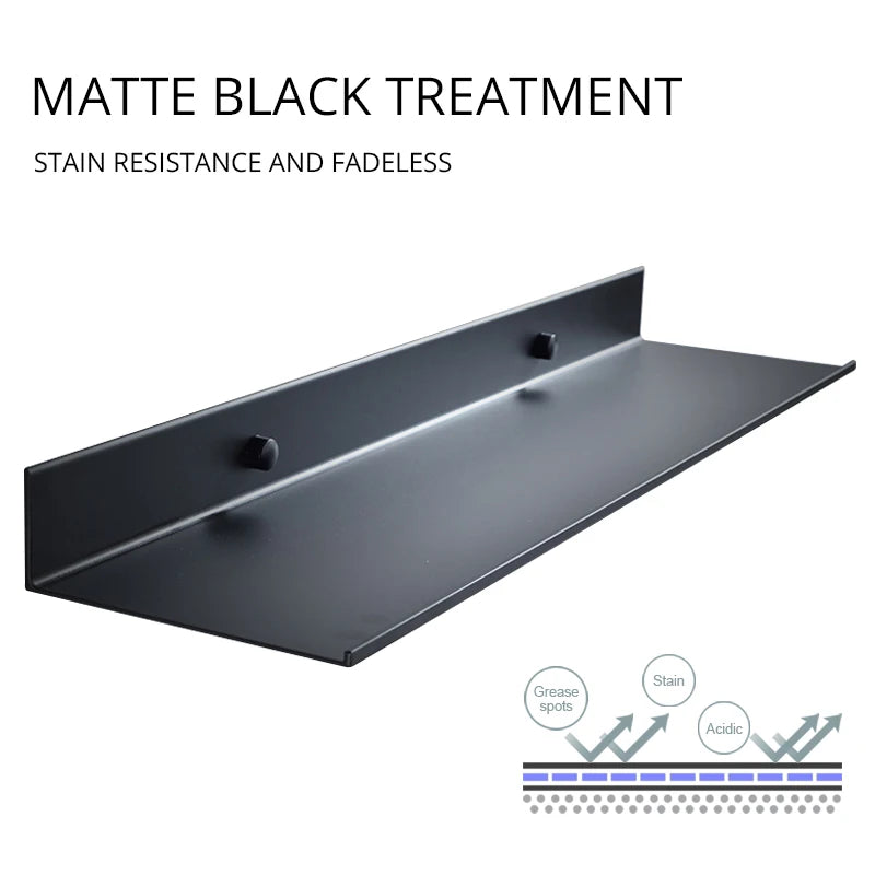 Matt Black Wall Shelf - Modern Bathroom Shelves | Corner Storage Rack 30-50cm - ZOOMNSTORE