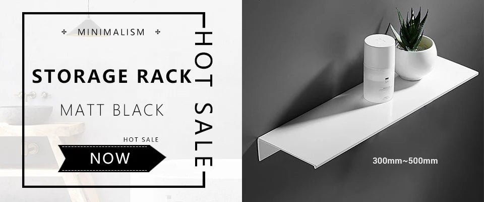 Matt Black Wall Shelf - Modern Bathroom Shelves | Corner Storage Rack 30-50cm - ZOOMNSTORE