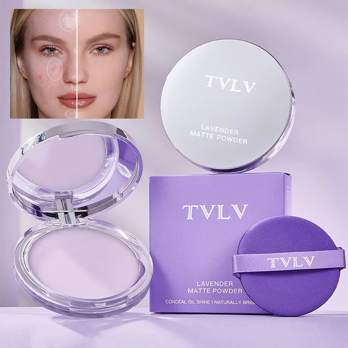 Lavender Matte Pressed Powder - Oil Control Full Coverage Compact Foundation - ZOOMNSTORE