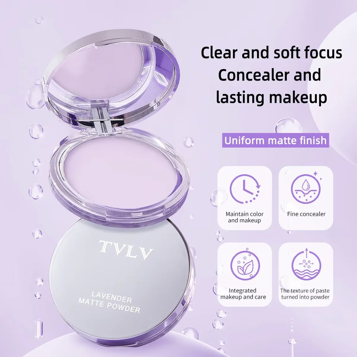 Lavender Matte Pressed Powder - Oil Control Full Coverage Compact Foundation - ZOOMNSTORE