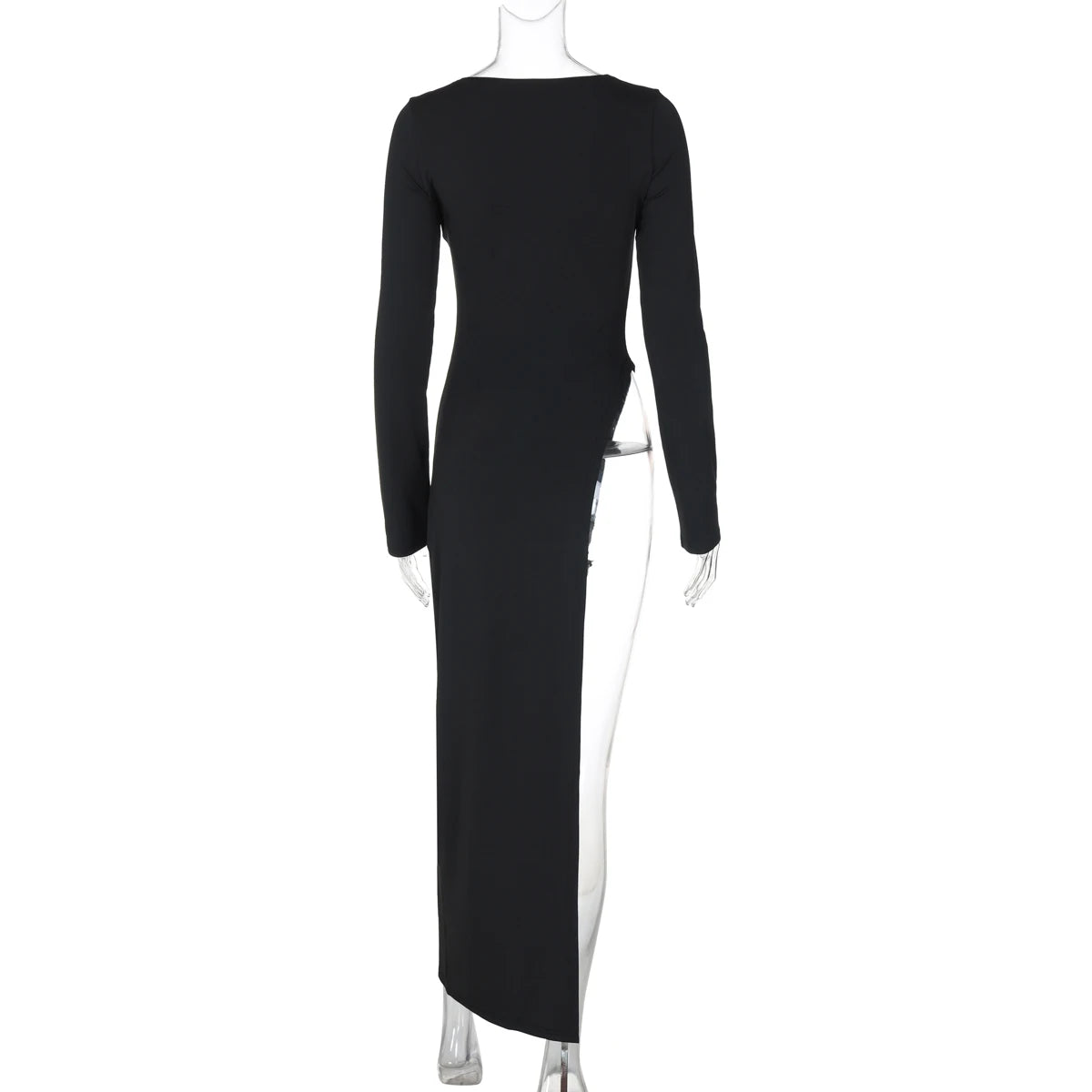 Long Sleeve High Slit Maxi Dress - Solid Sexy Autumn Winter Party Outfit - ZOOMNSTORE