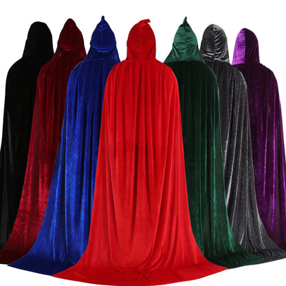 Hood Cloak Cosplay Medieval Long Cape Halloween Party Women Men Adult Long Mage Witchcraft Wicca Robe Conceal Gown Reenactment - ZOOMNSTORE