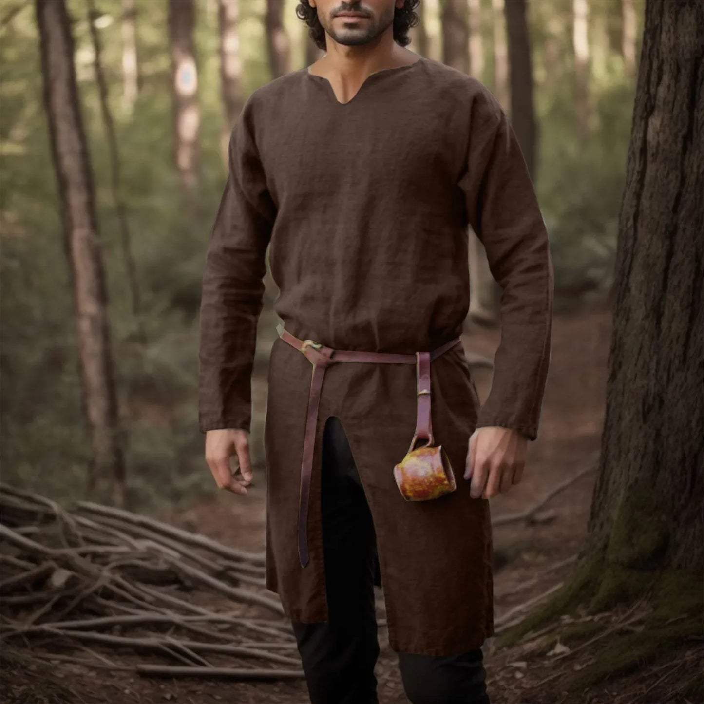 Medieval Renaissance Retro Linen Shirt Tops Tunic Male Long Robes Dress Vintage Jackets Knight Vikings Pirate Cosplay Costumes - ZOOMNSTORE