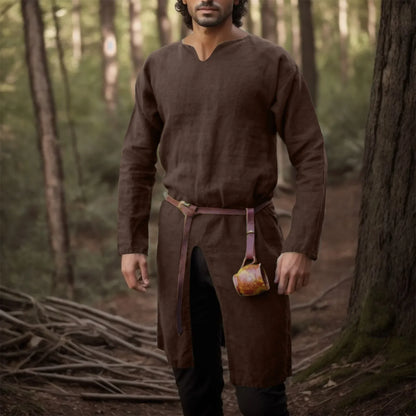 Medieval Renaissance Retro Linen Shirt Tops Tunic Male Long Robes Dress Vintage Jackets Knight Vikings Pirate Cosplay Costumes - ZOOMNSTORE