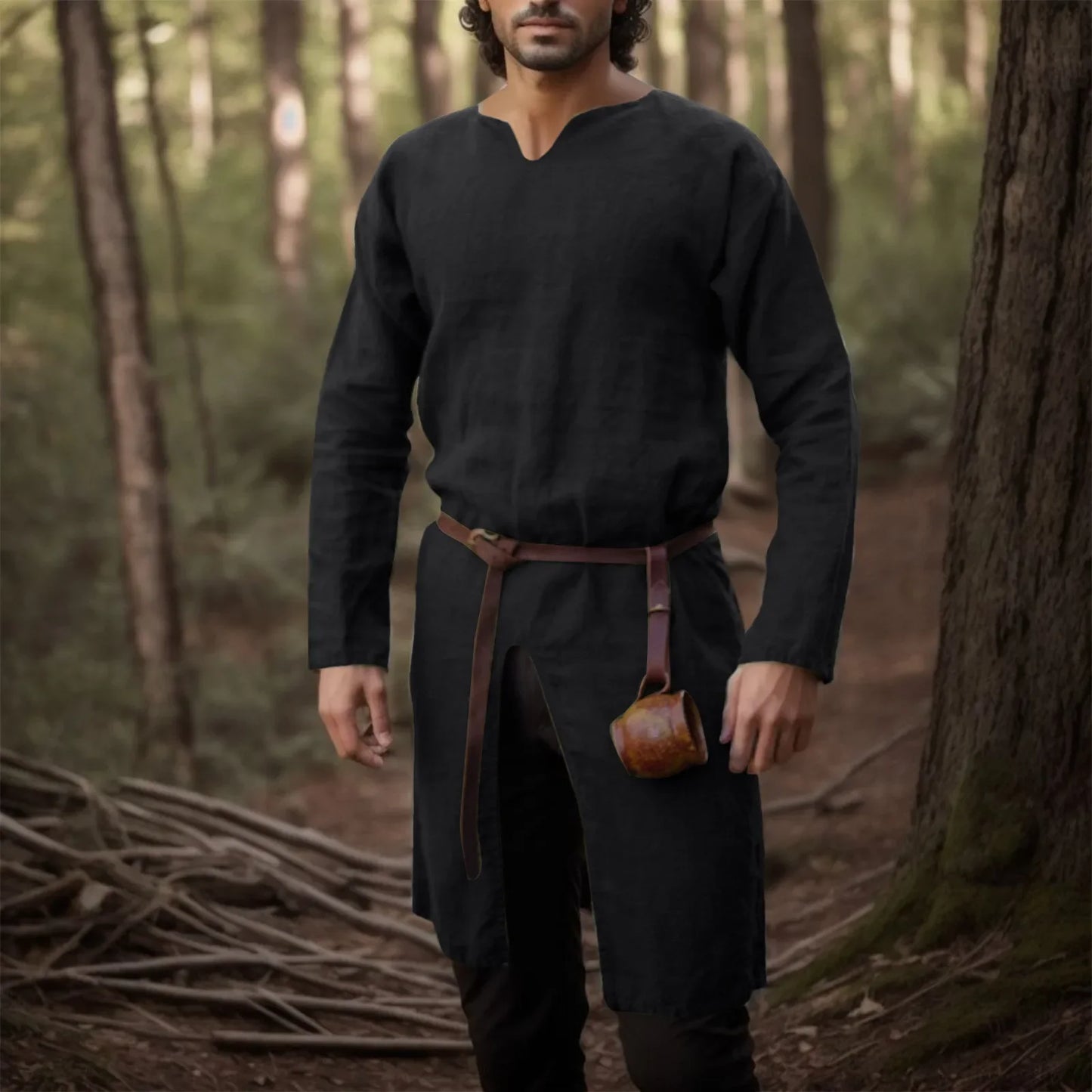Medieval Renaissance Retro Linen Shirt Tops Tunic Male Long Robes Dress Vintage Jackets Knight Vikings Pirate Cosplay Costumes - ZOOMNSTORE